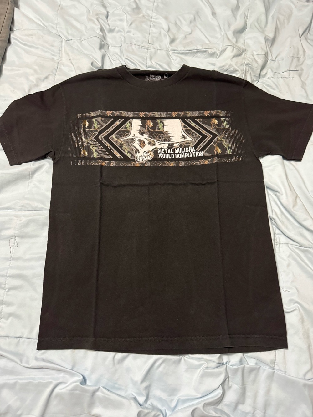 Metal Mulisha Black Tee with Camo Skull Graphic